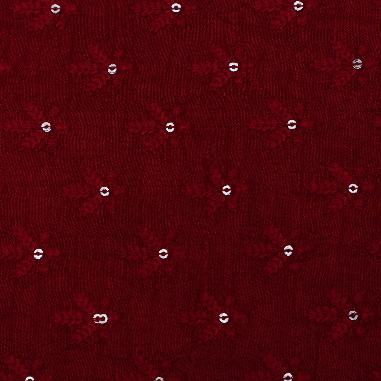 Maroon Color Slub Silk Booti Fabric