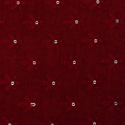 Maroon Color Slub Silk Booti Fabric