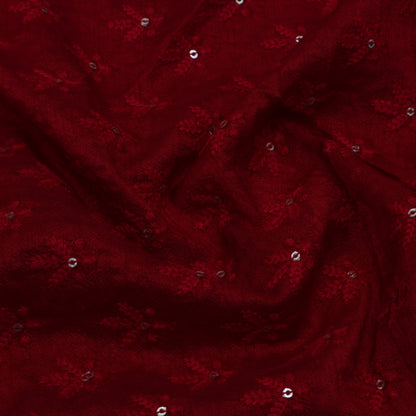 Maroon Color Slub Silk Booti Fabric