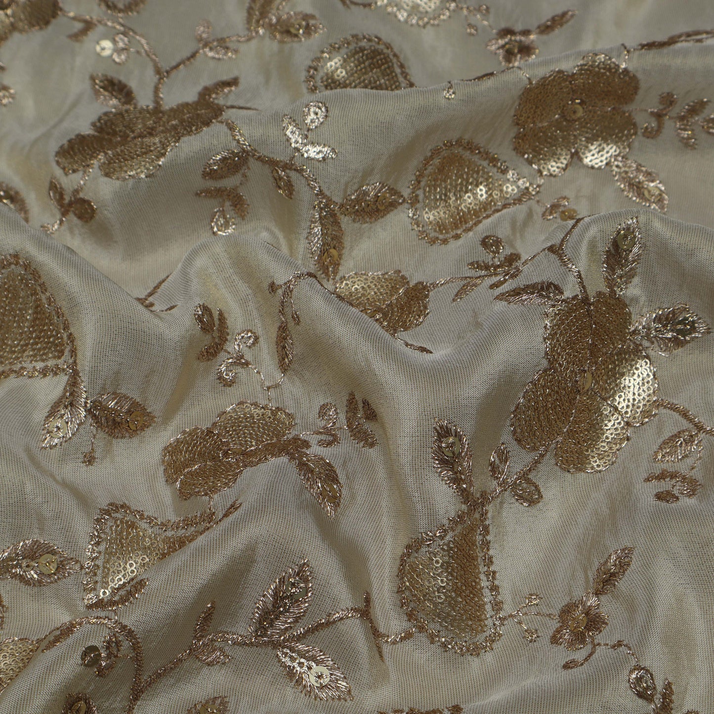 Beige Color Tissue Embroidery Fabric