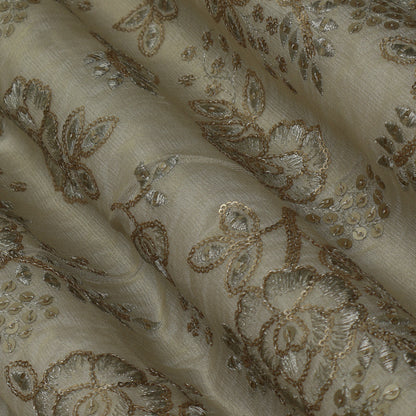 Beige Color Tissue Embroidery Fabric