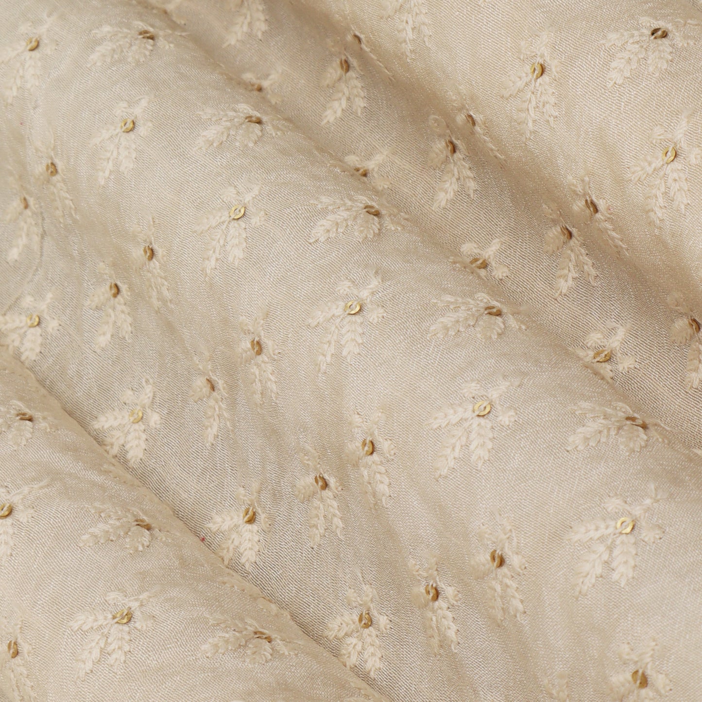 Cream Color Slub Silk Booti Fabric