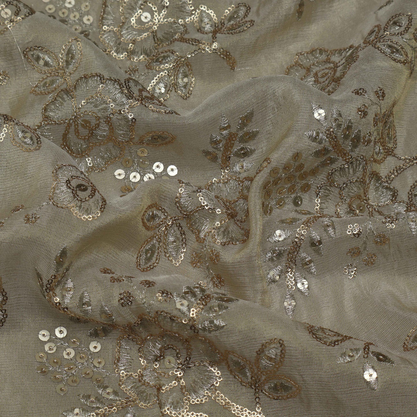 Beige Color Tissue Embroidery Fabric