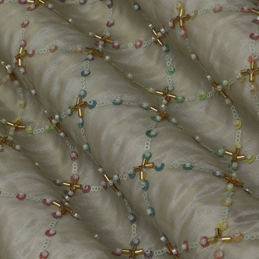 Beige Color Tissue Embroidery Fabric