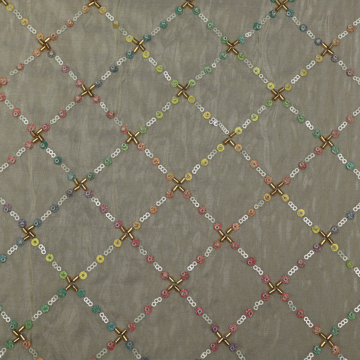 Beige Color Tissue Embroidery Fabric