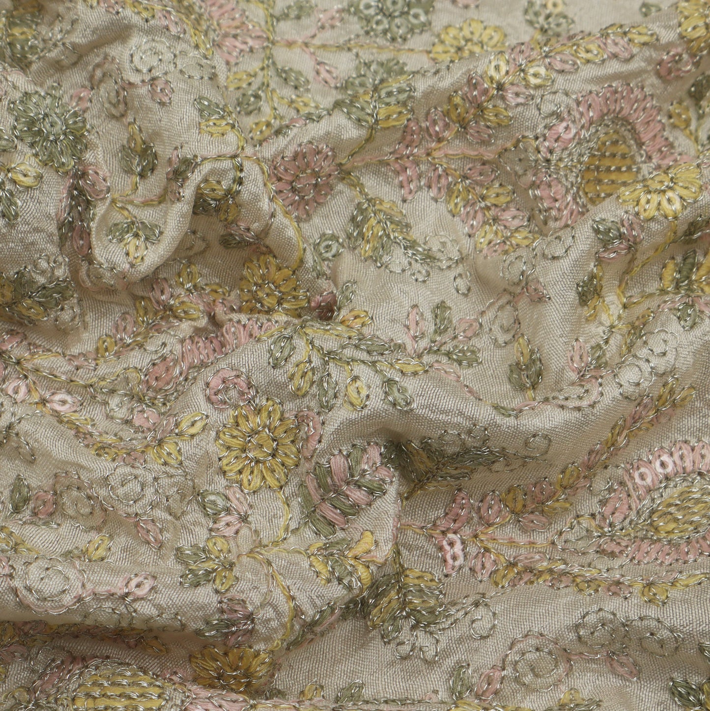 Cream Color Slub Silk Embroidery Fabric