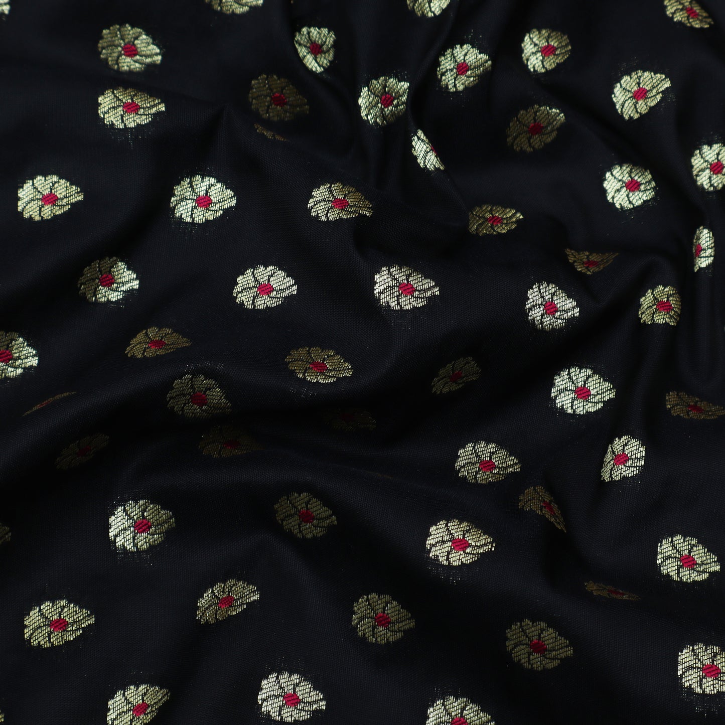 Black Color Katan Meena Booti Brocade Fabric