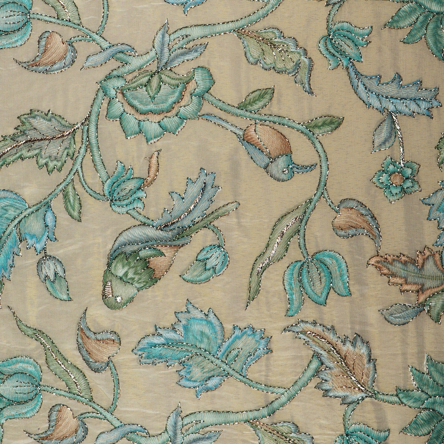 Beige Color Tissue Position Print Embroidery Fabric