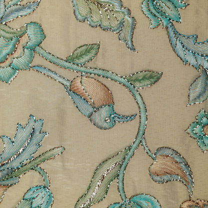 Beige Color Tissue Position Print Embroidery Fabric