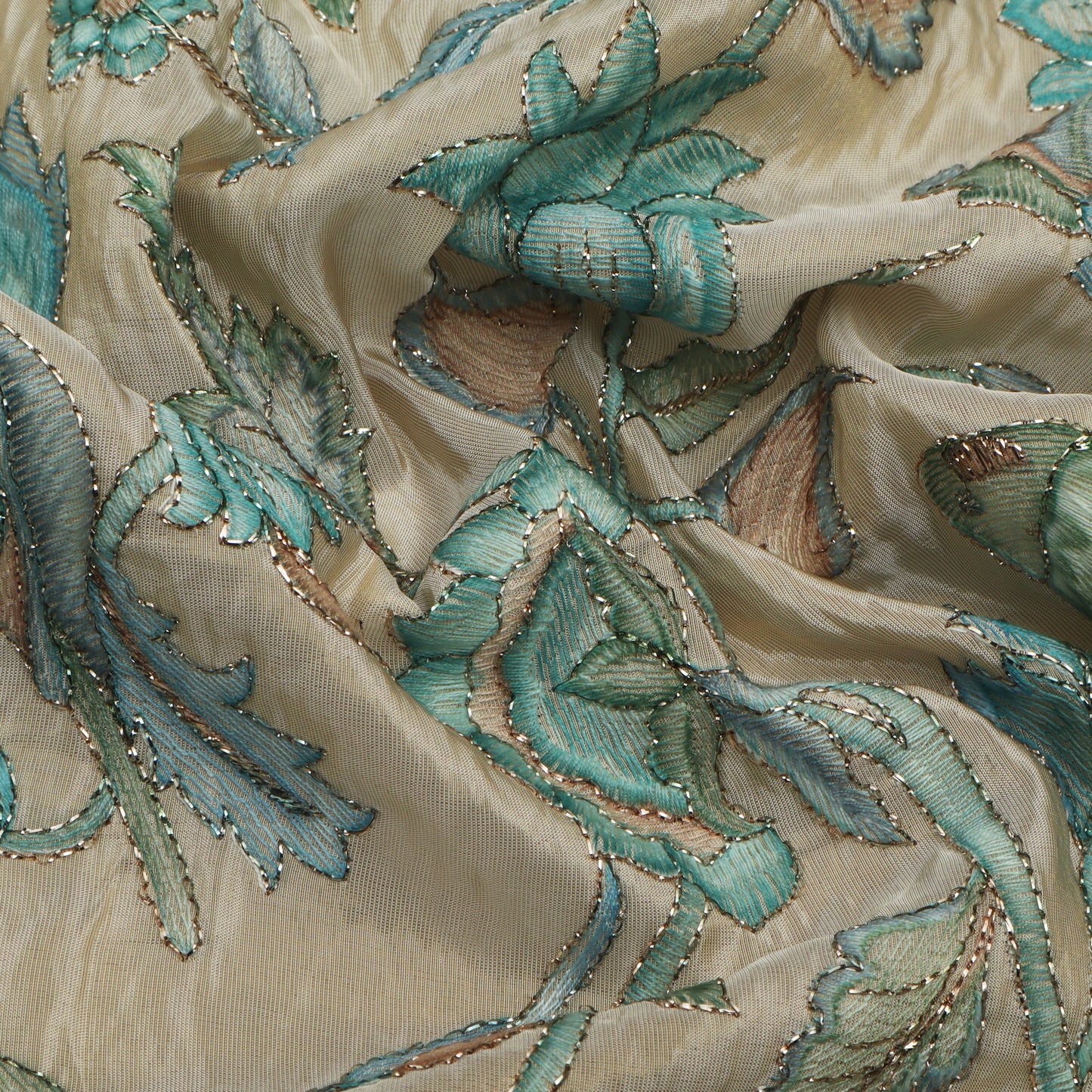 Beige Color Tissue Position Print Embroidery Fabric