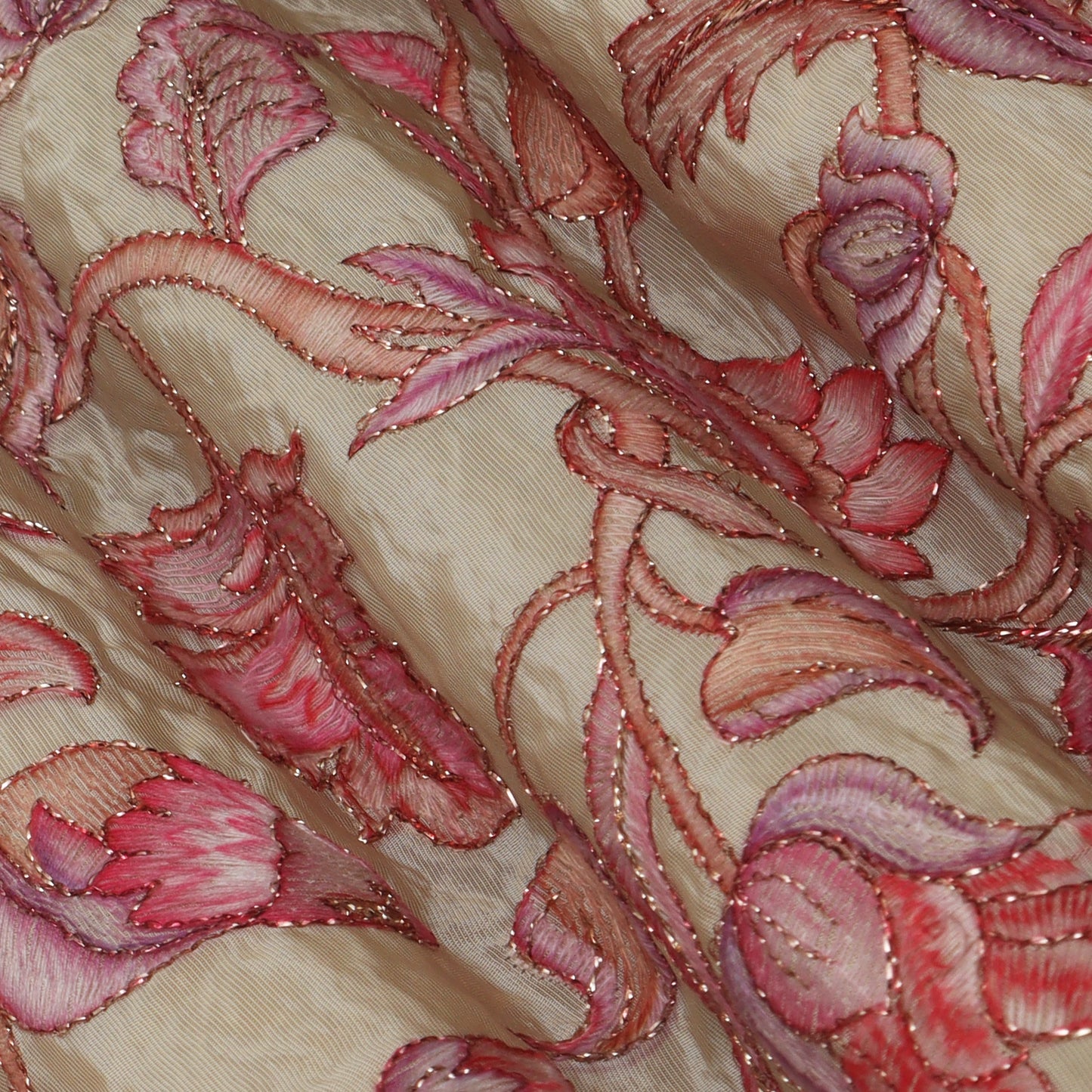 Beige Color Tissue Position Print Embroidery Fabric