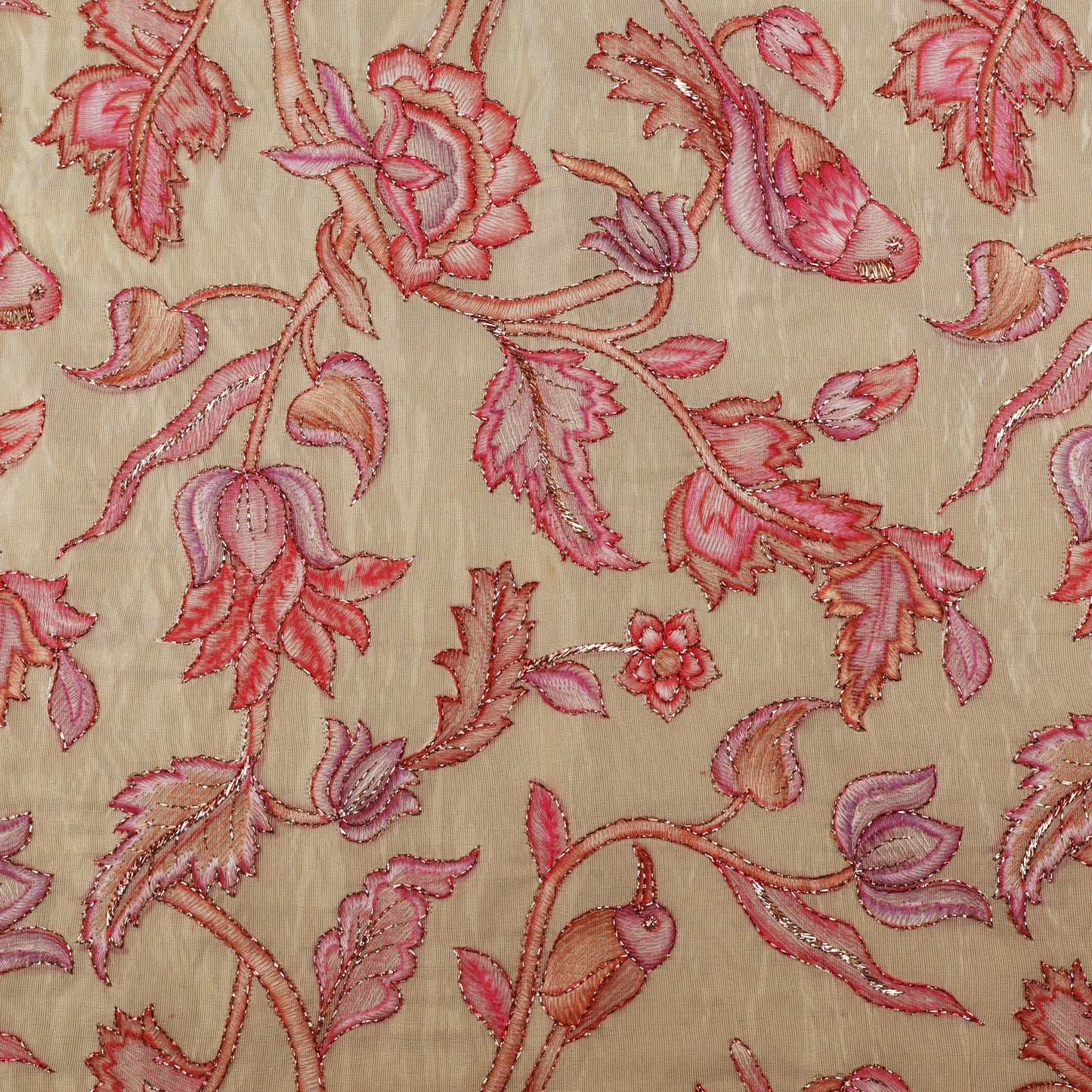 Beige Color Tissue Position Print Embroidery Fabric