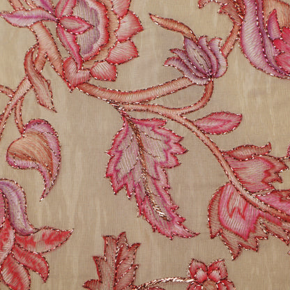 Beige Color Tissue Position Print Embroidery Fabric