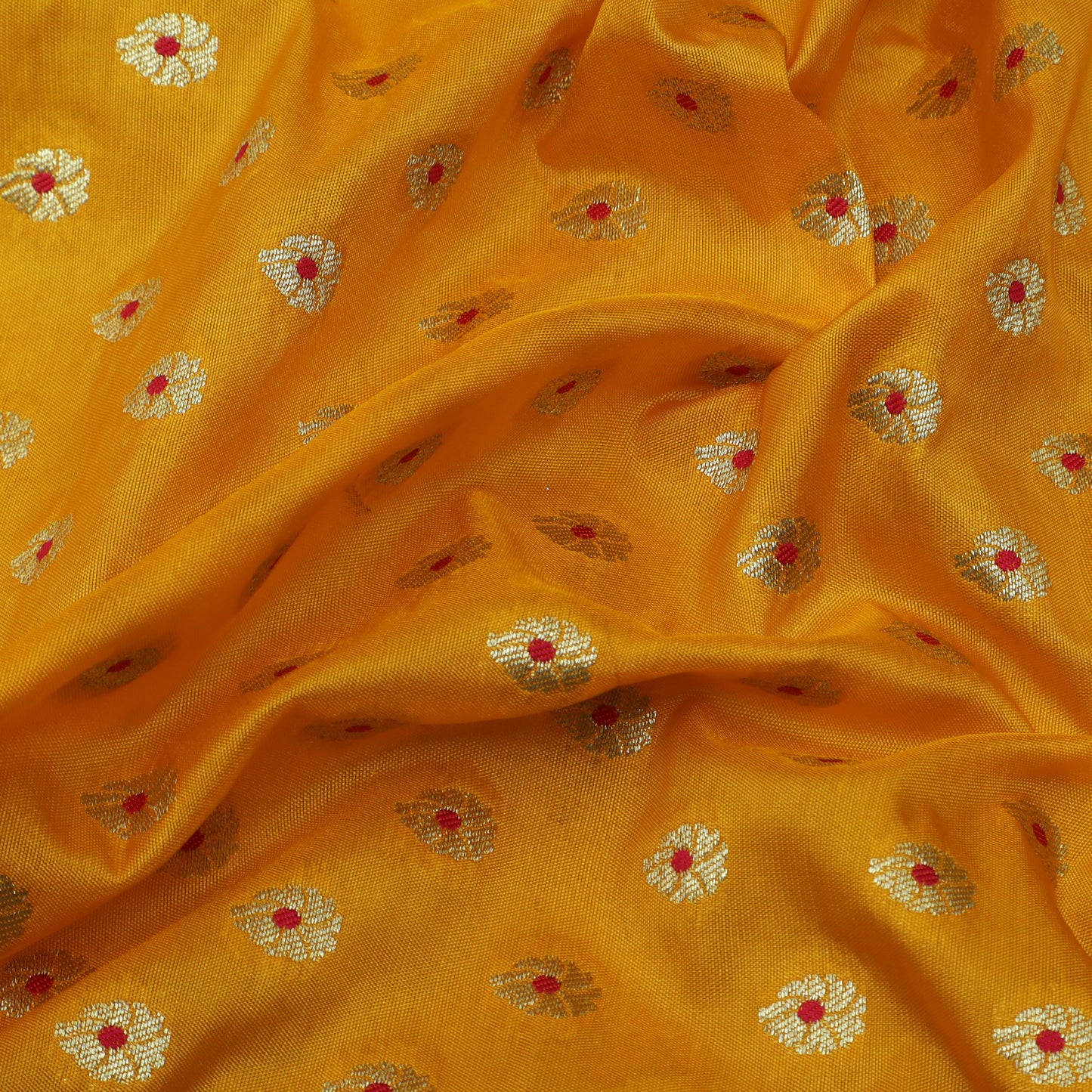 Yellow Color Katan Meena Booti Brocade Fabric