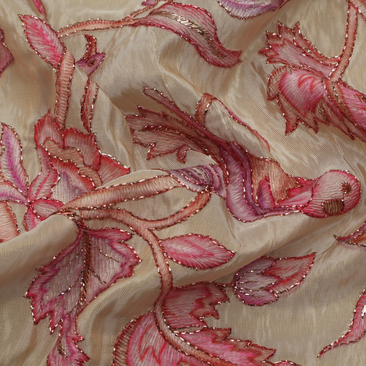 Beige Color Tissue Position Print Embroidery Fabric