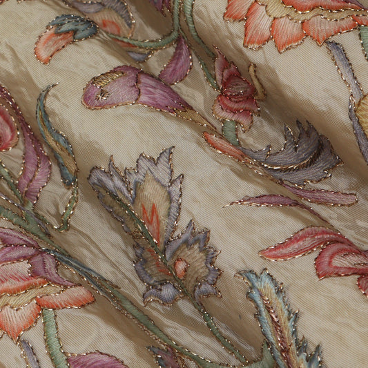 Beige Color Tissue Position Print Embroidery Fabric