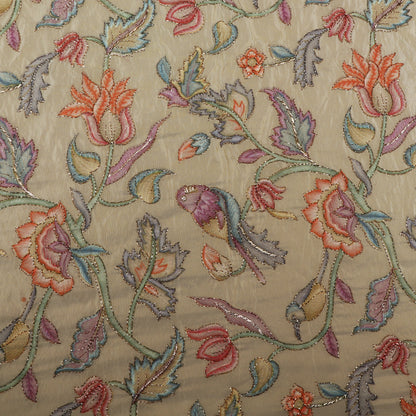 Beige Color Tissue Position Print Embroidery Fabric