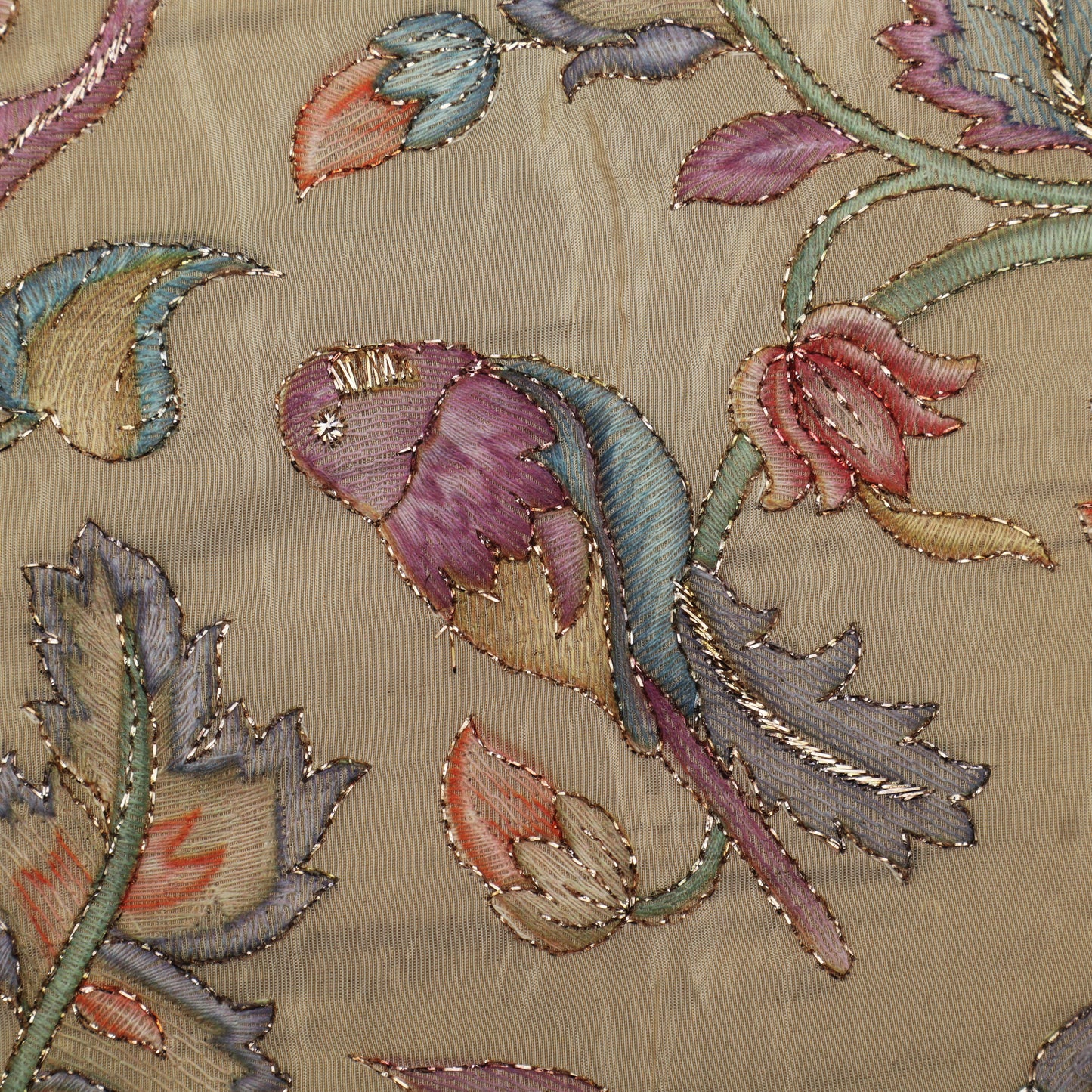 Beige Color Tissue Position Print Embroidery Fabric