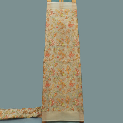 Beige Color Tissue Position Print Embroidery Fabric