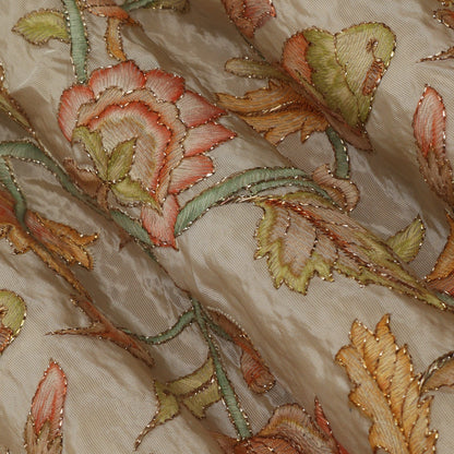 Beige Color Tissue Position Print Embroidery Fabric