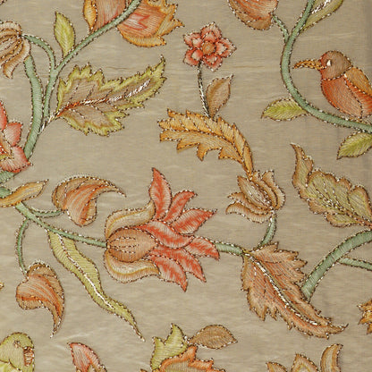 Beige Color Tissue Position Print Embroidery Fabric