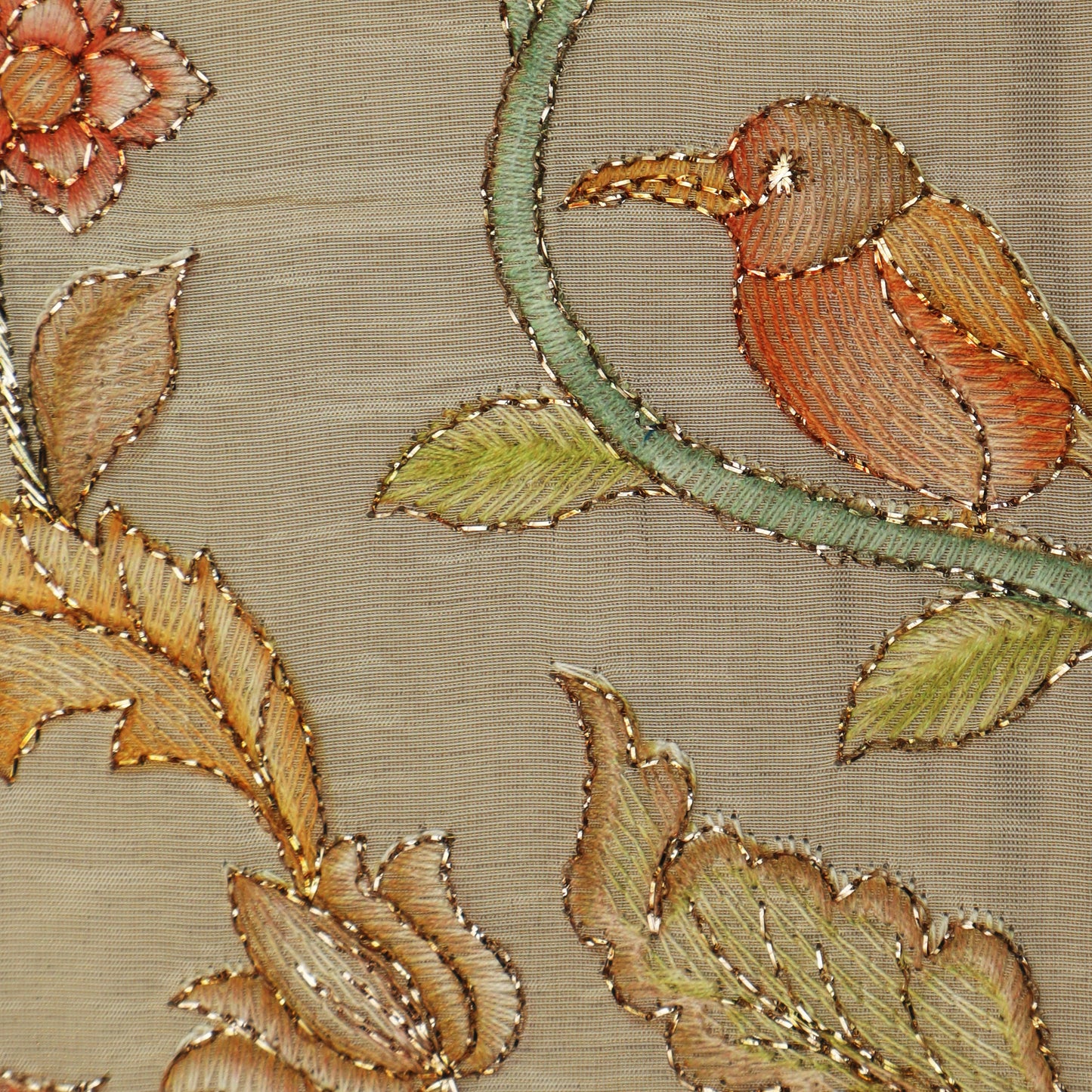 Beige Color Tissue Position Print Embroidery Fabric