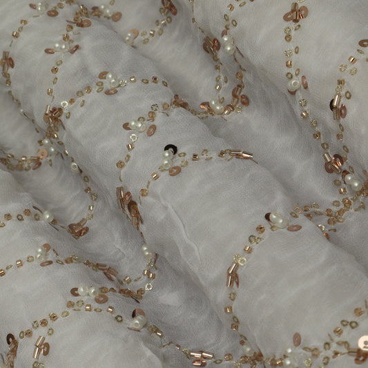 White Color Georgette  Embroidery Fabric