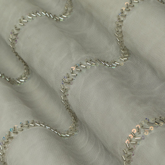 White Color Georgette  Embroidery Fabric