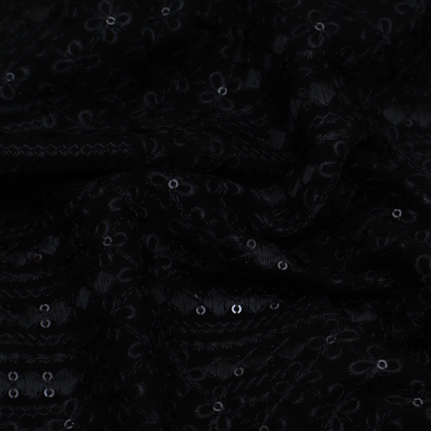 Black Color Banana Crepe Embroidery Fabric