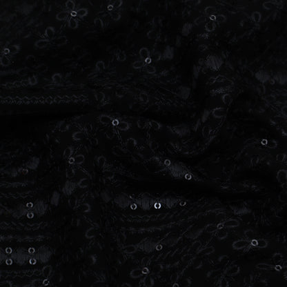 Black Color Banana Crepe Embroidery Fabric