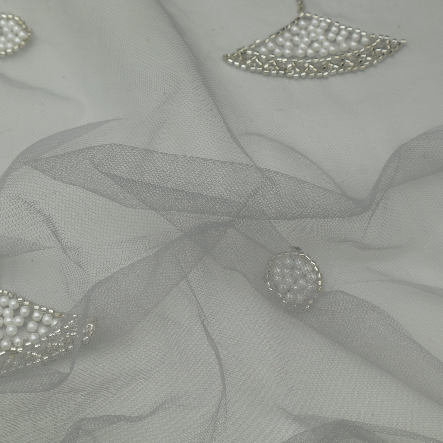 Grey Color Net Sequince Embroidery Fabric