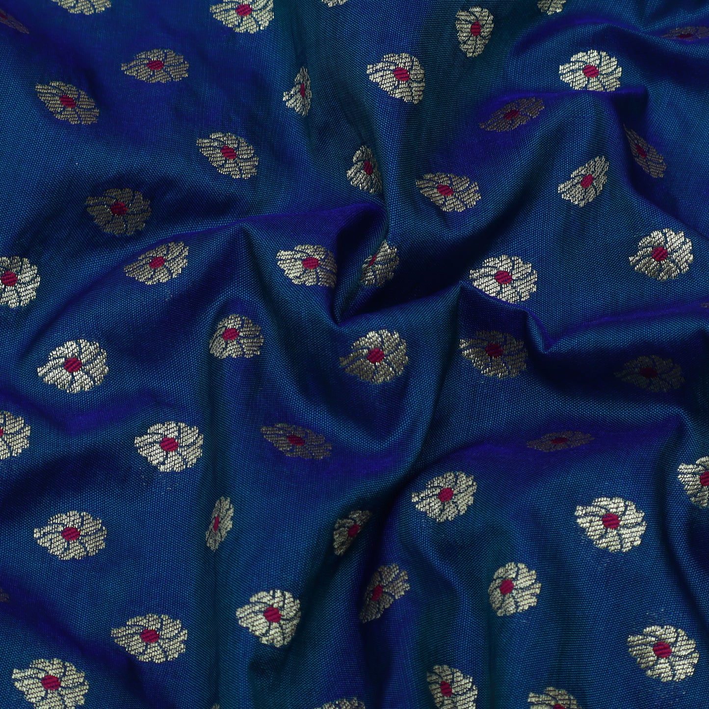 Teal Blue Color Katan Meena Booti Brocade Fabric