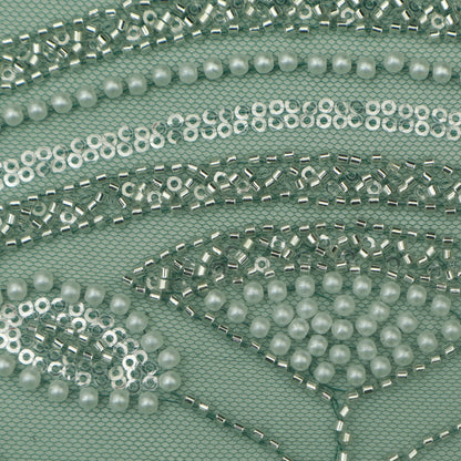 Bottle Green Color Net Sequince Embroidery Fabric