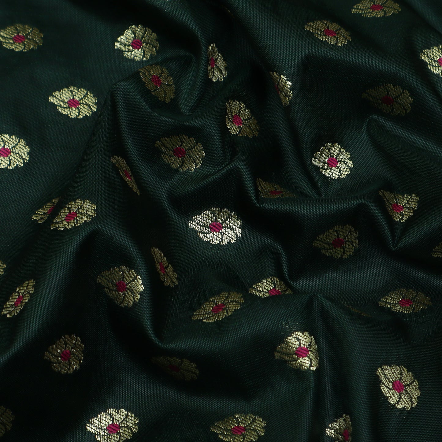 Bottle Green Color Katan Meena Booti Brocade Fabric