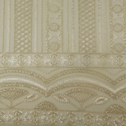 Off White Color Net Sequince Embroidery Fabric