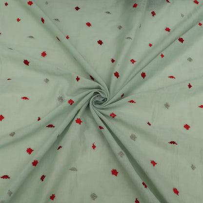 Light green fabric with red and gray floral patterns