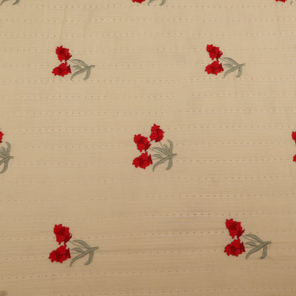 Beige fabric with red floral patterns