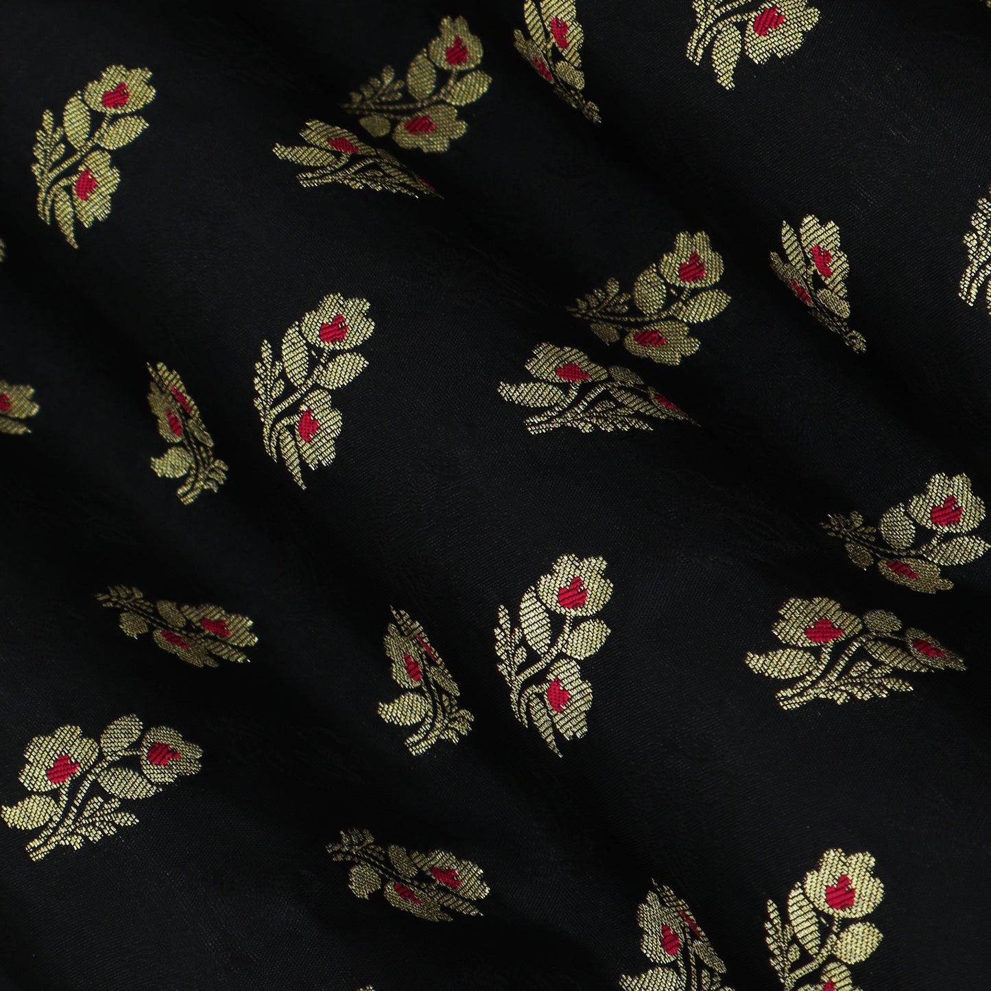 Black Color Katan Meena Booti Brocade Fabric