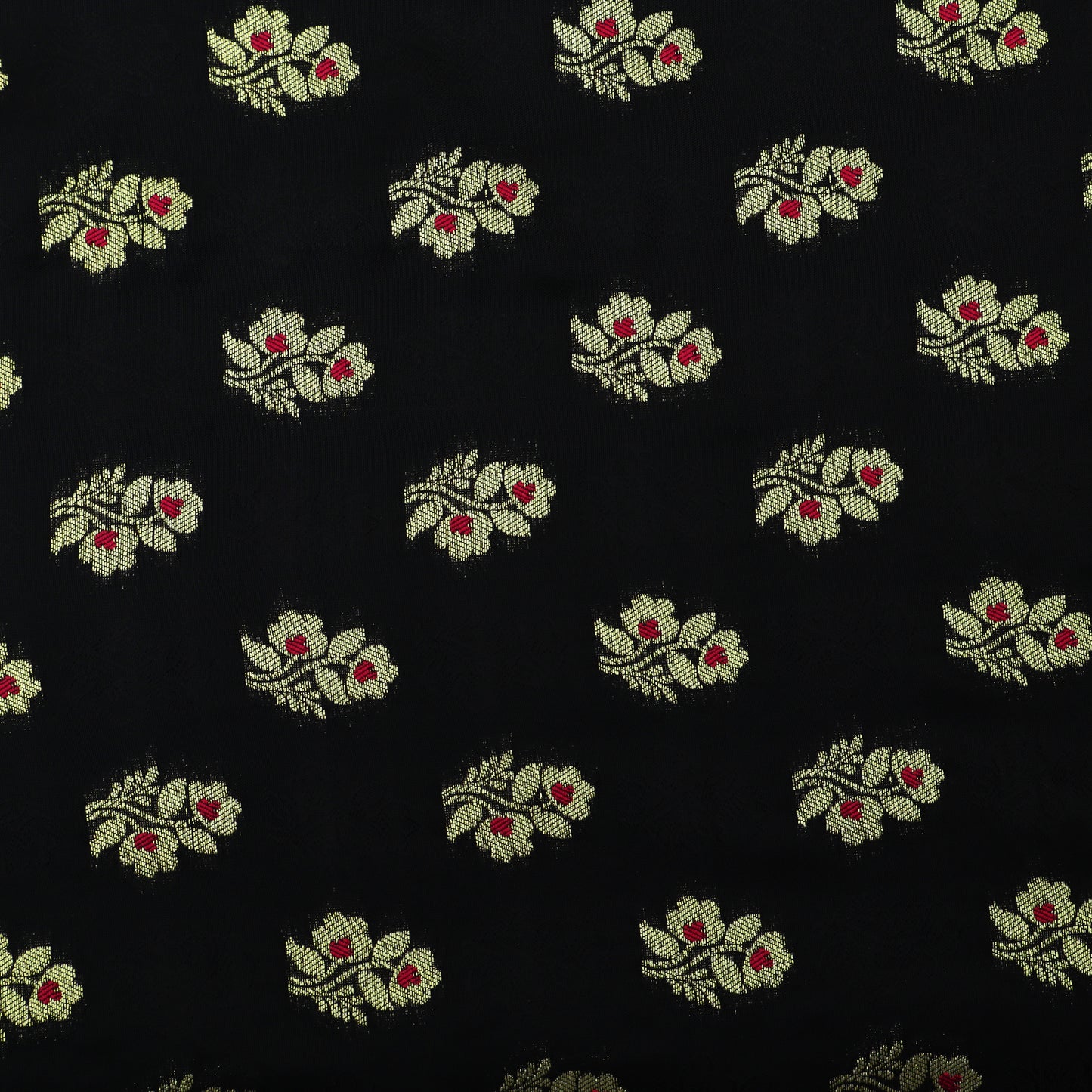 Black Color Katan Meena Booti Brocade Fabric