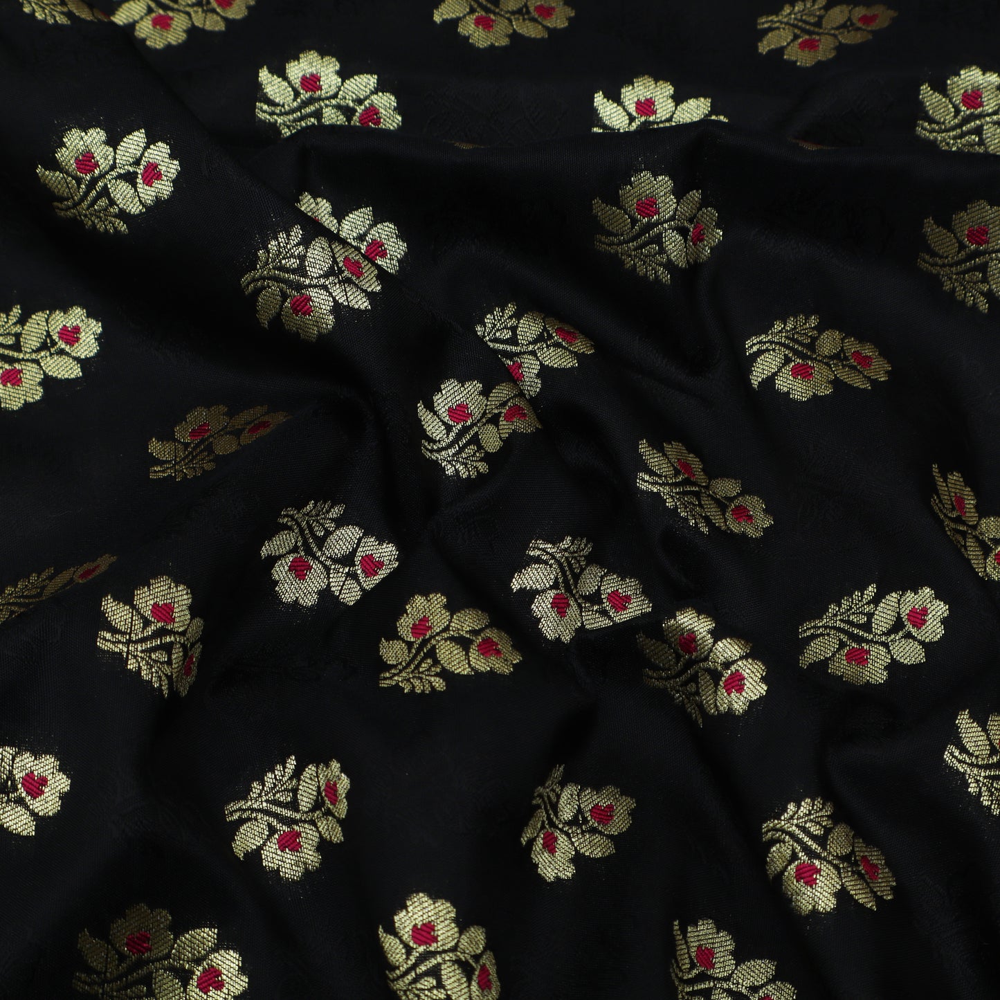 Black Color Katan Meena Booti Brocade Fabric