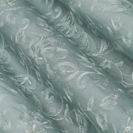 Colored Color Chanderi Embroidery Fabric