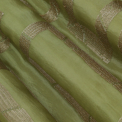 Pista Green Color Tissue Embroidery Fabric