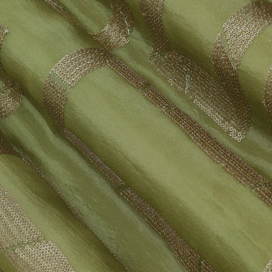 Pista Green Color Tissue Embroidery Fabric