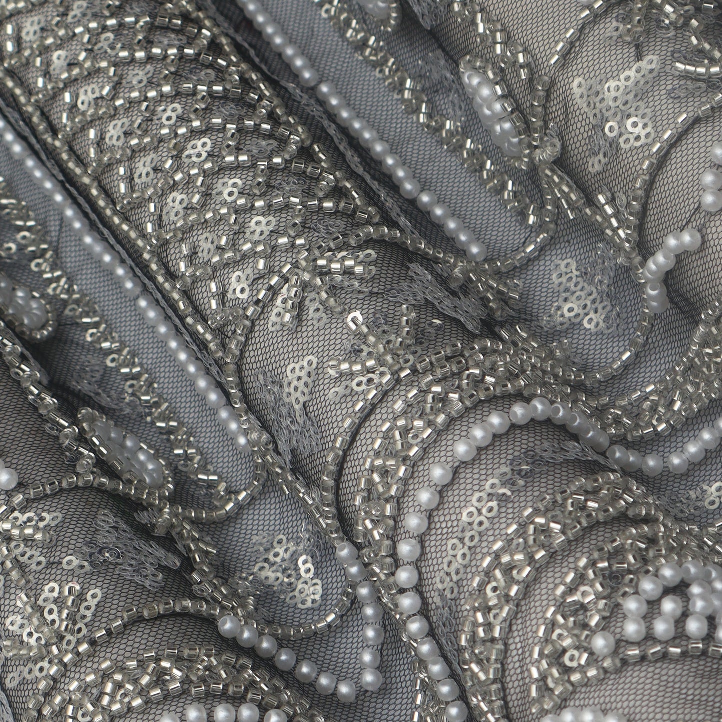 Black Color Net Sequince Embroidery Fabric