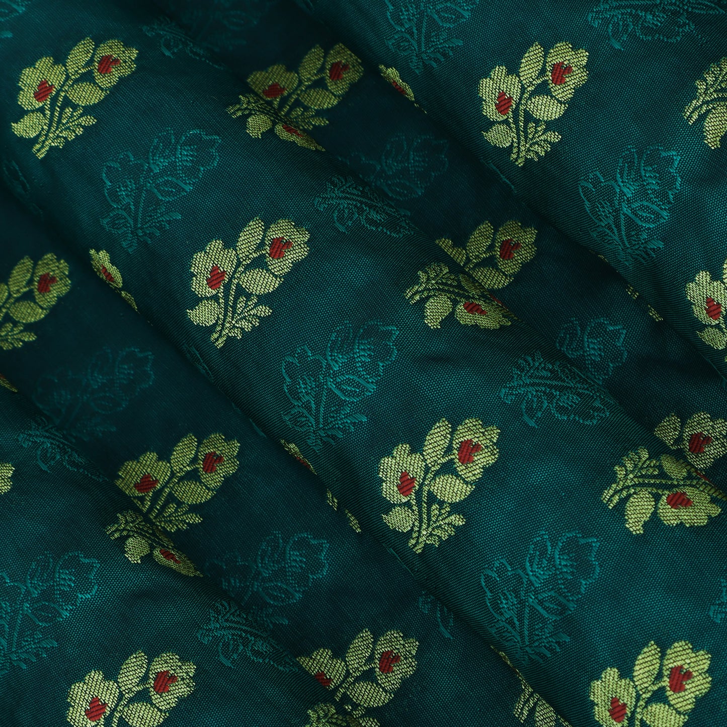 Rama Green Color Katan Meena Booti Brocade Fabric