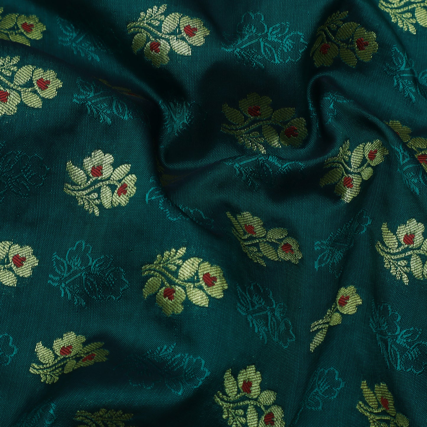 Rama Green Color Katan Meena Booti Brocade Fabric