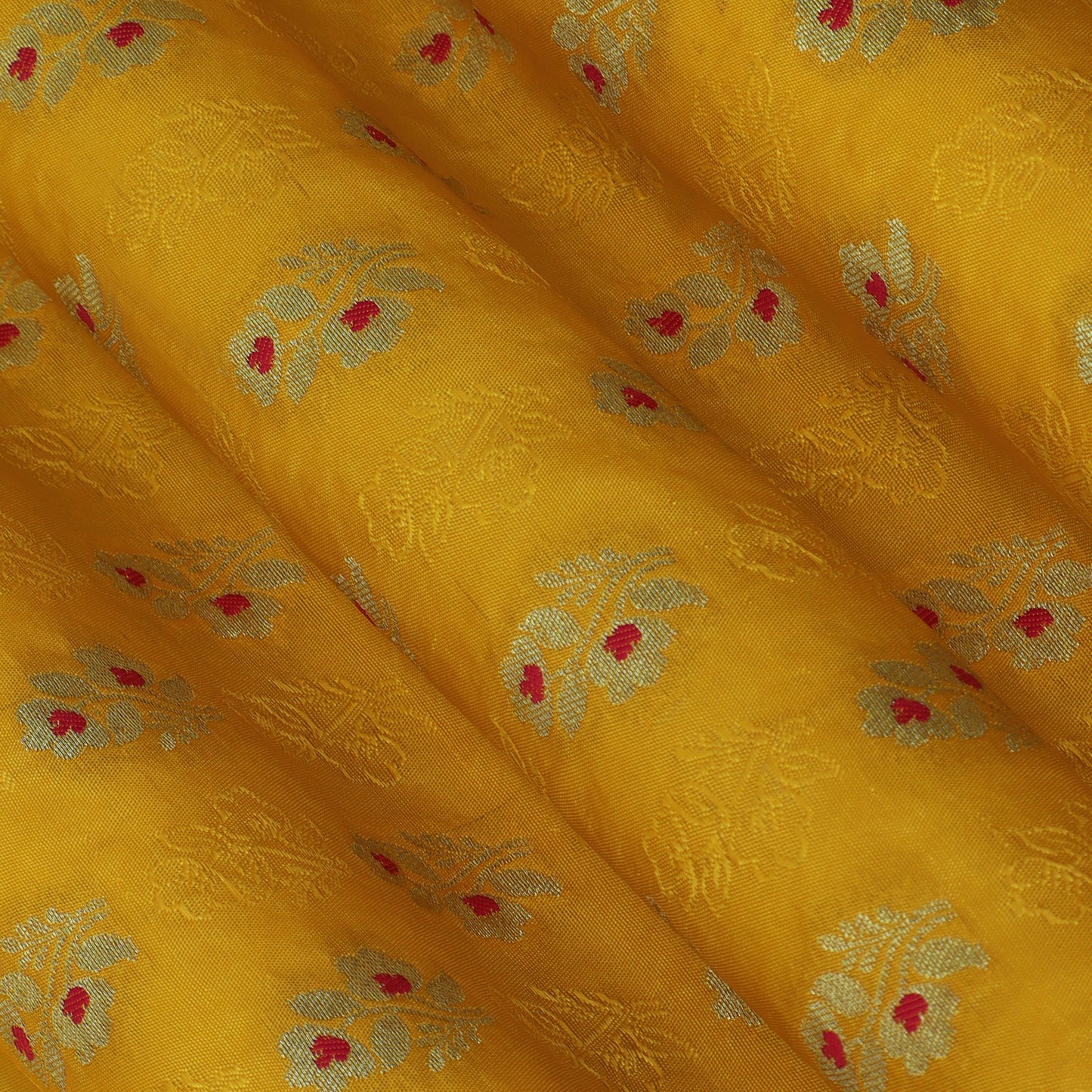 Yellow Color Katan Meena Booti Brocade Fabric