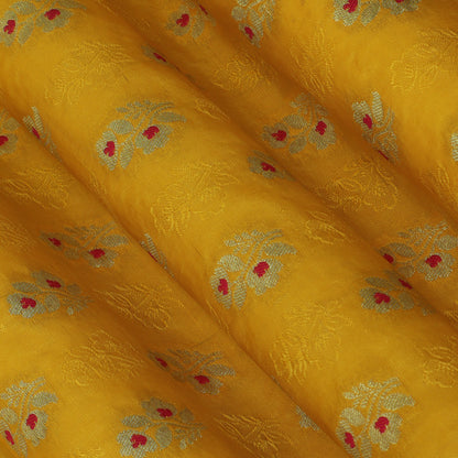 Yellow Color Katan Meena Booti Brocade Fabric