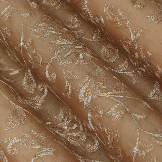 Colored Color Chanderi Embroidery Fabric