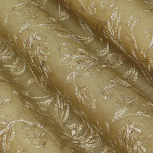 Colored Color Chanderi Embroidery Fabric